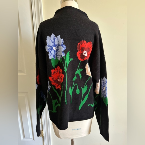 Anthropologie Maeve NWT Carys Mock Neck Sweater Black Flowers Graphics size XL - Picture 5 of 12